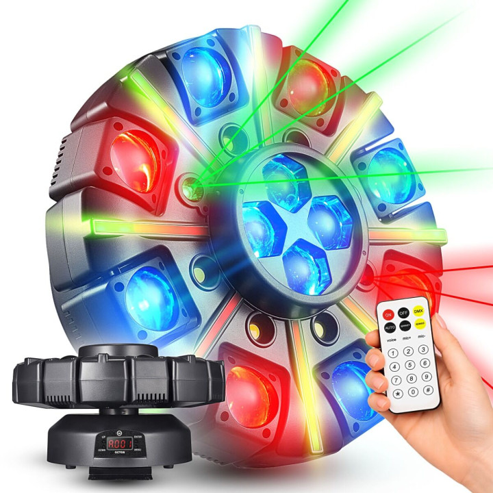 LIGHT4ME OCTOS ruchomy multiefekt oświetleniowy 7w1 LED DMX Beam RGBW Bee Eye RGBW laser czerwony