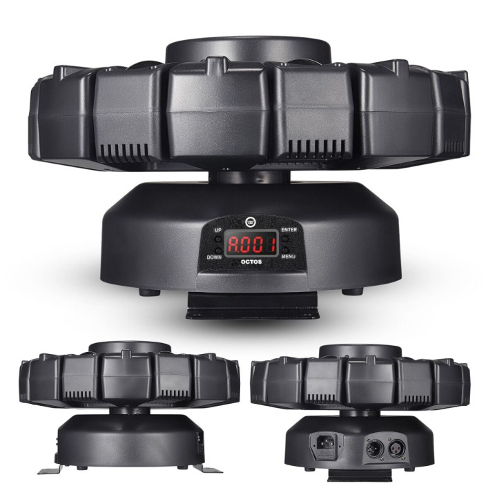 LIGHT4ME OCTOS ruchomy multiefekt oświetleniowy 7w1 LED DMX Beam RGBW Bee Eye RGBW laser czerwony