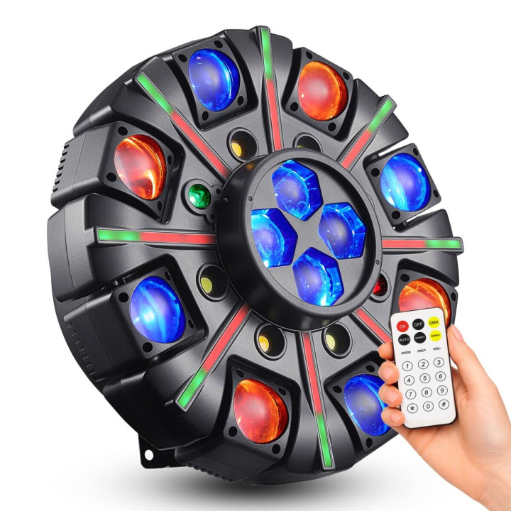 LIGHT4ME OCTOS ruchomy multiefekt oświetleniowy 7w1 LED DMX Beam RGBW Bee Eye RGBW laser czerwony