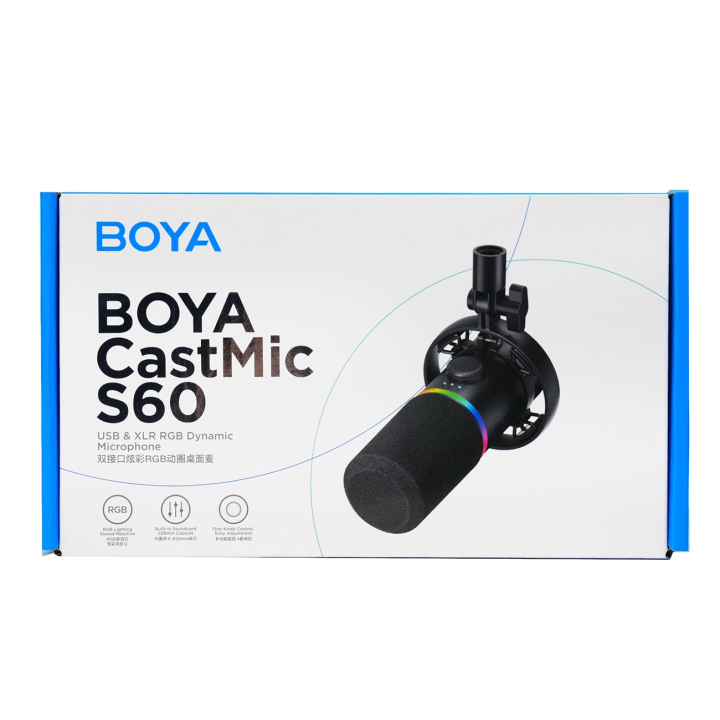 Mikrofon dynamiczny gamingowy BOYA CastMic S60 przewodowy USB XLR - czarny
