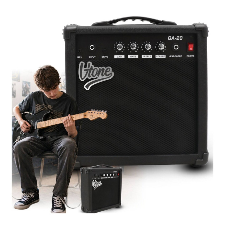 V-TONE AMP20 wzmacniacz 20W do gitary elektrycznej tranzystorowy czarny efekt drive wyjście słuchawkowe