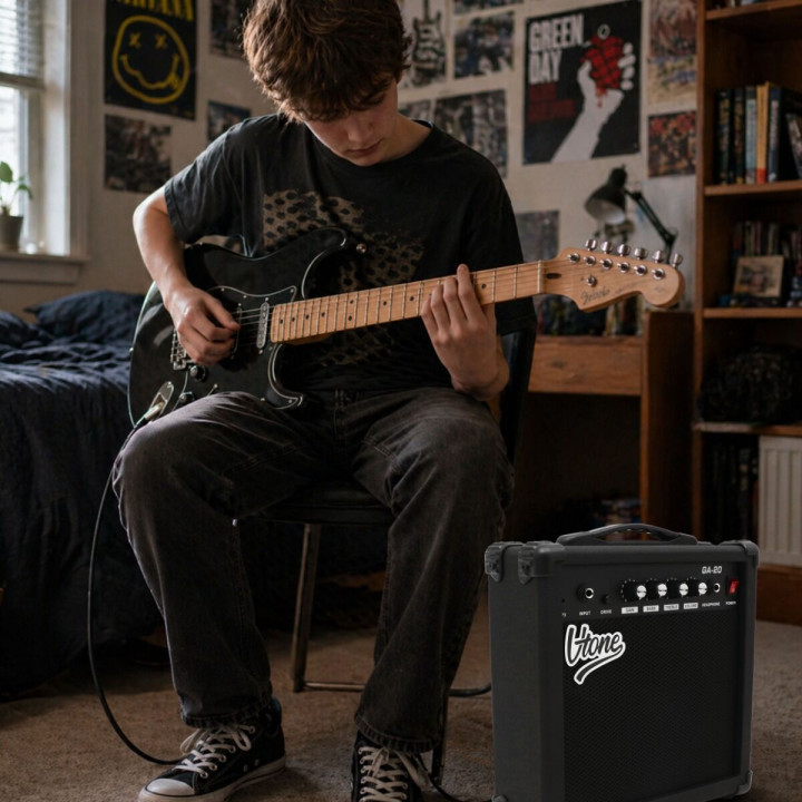 V-TONE AMP20 wzmacniacz 20W do gitary elektrycznej tranzystorowy czarny efekt drive wyjście słuchawkowe