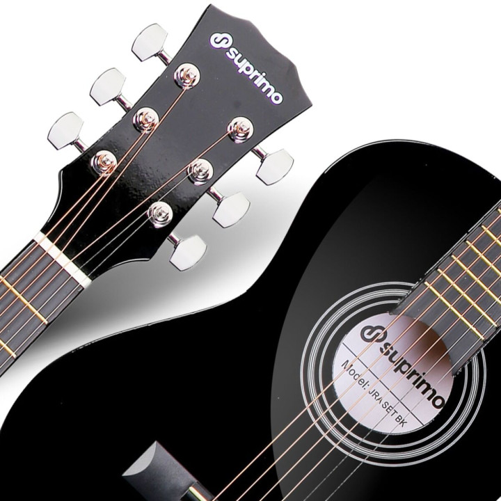 OUTLET SUPRIMO JRA SET BK gitara akustyczna 1/4 czarna zestaw kostki pasek struny pokrowiec akordy tuner