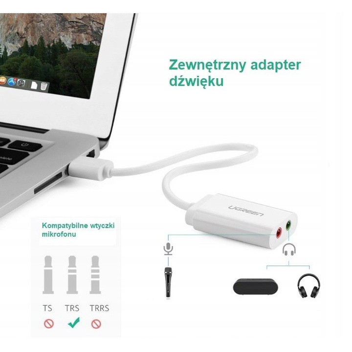 UGREEN Zewnetrzna karta dzwiekowa USB 15cm (czarny)