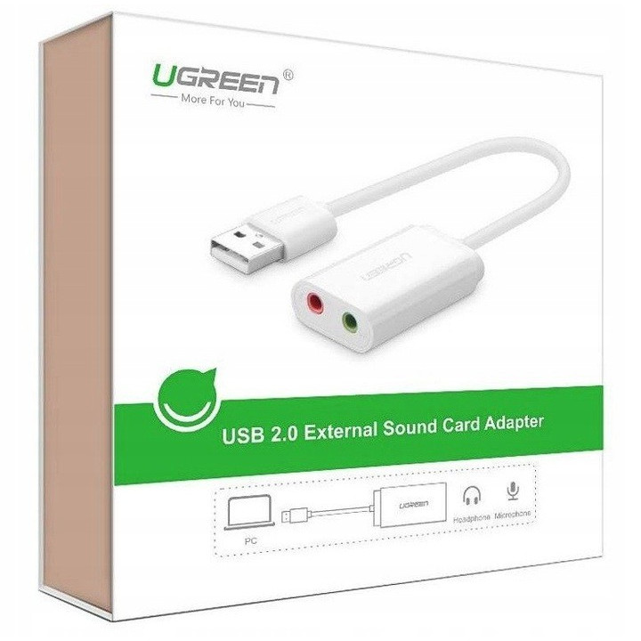 UGREEN Zewnetrzna karta dzwiekowa USB 15cm (bialy)