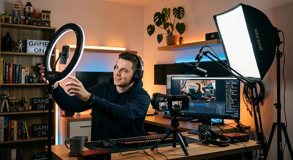 Oświetlenie do streamingu i YouTube: jak ustawić światło, żeby wyglądać profesjonalnie